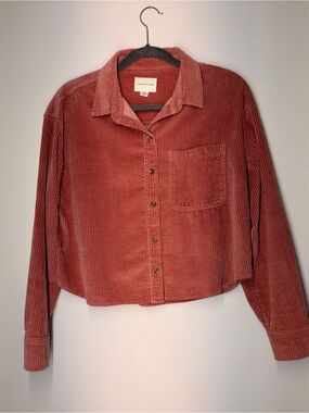 American Eagle Corduroy Button-Up Jacket in Rose